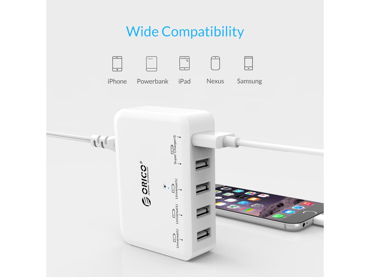 CSA-5U-BL iPad and More Nexus 6 HTC One A9/M9 ORICO 40W 5 Port Family-Sized Desktop USB Charger with 2 Prong Power Cord Compatible with Galaxy S8/S7/S6/Edge/Plus Blue Note 5/4 LG G4 iPhone