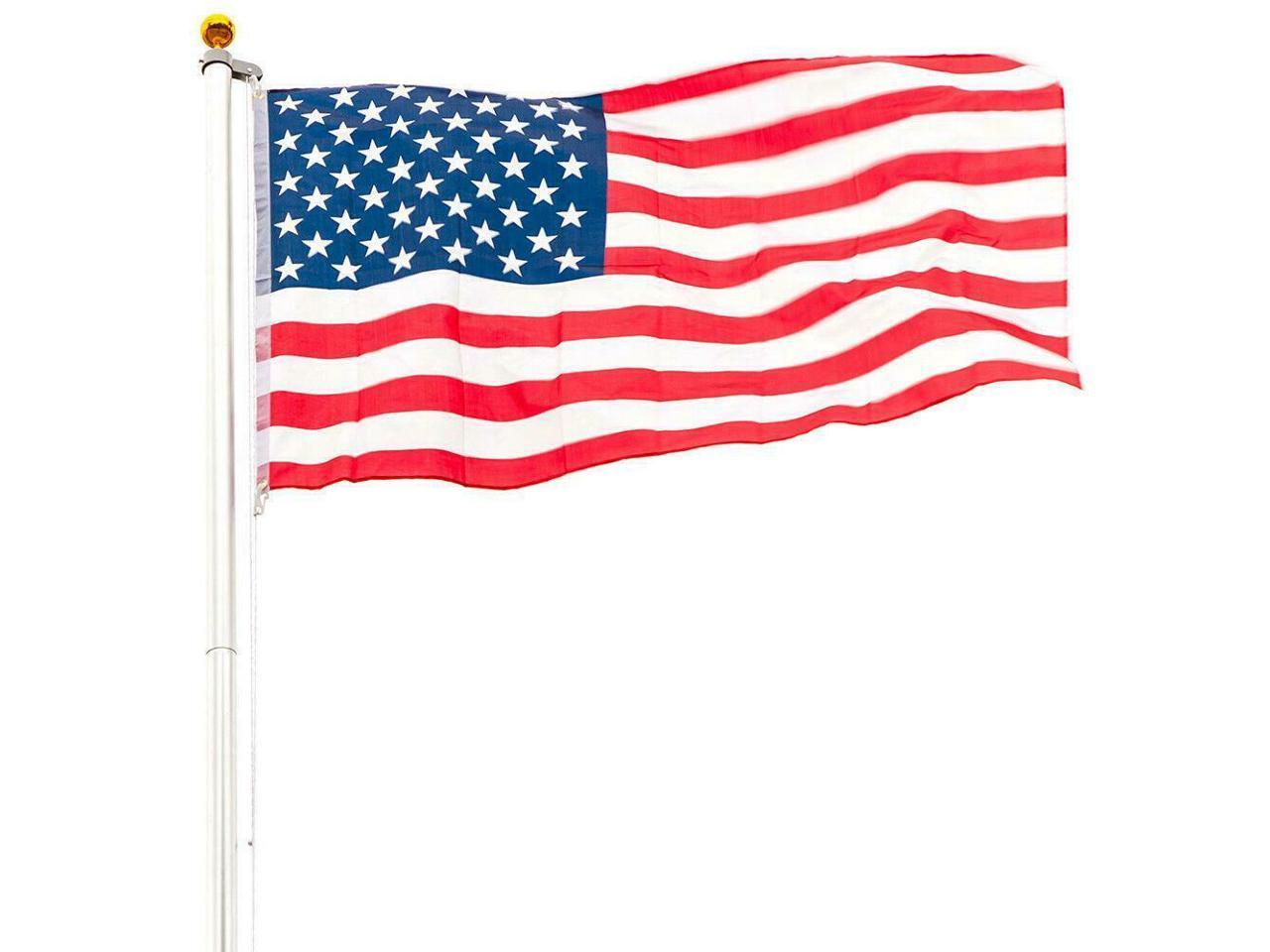 2 Pcs American Flag Garden 20ft Sectional Flagpole Kit 3' x 5' Halyard Pole 